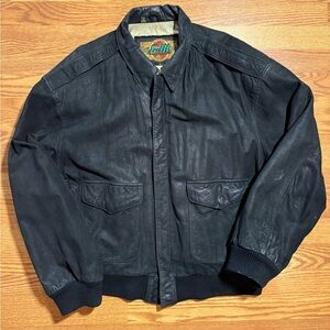 G-III Black Leather Bomber Coat for Men